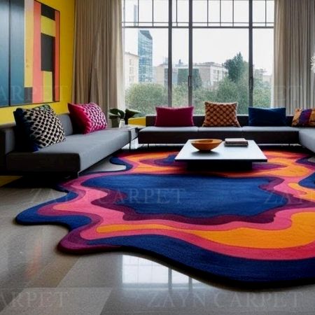 Handcrafted Vibrant Layered Abstract Living Room Rug